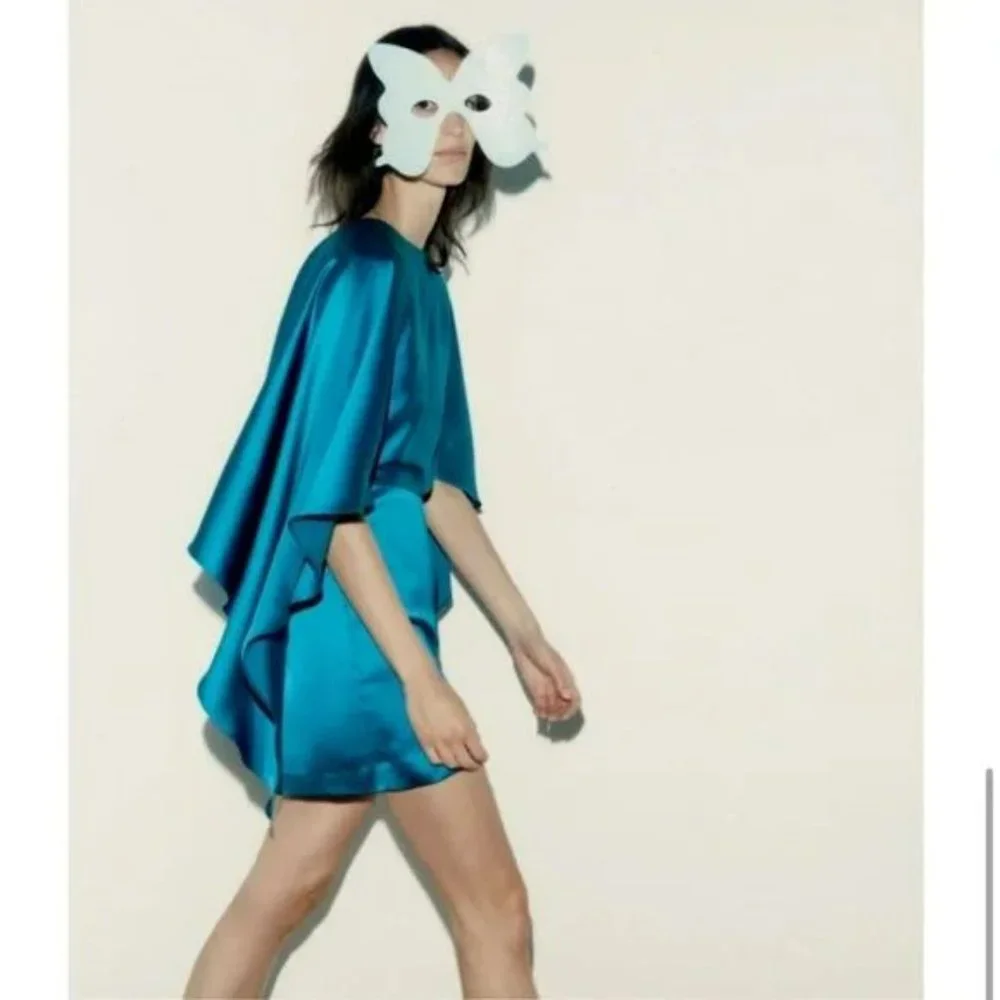 ZARA SATIN EFFECT MINI CAPE DRESS - Picture 6 of 10